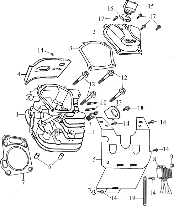 головка цилиндра \ HEAD,ONLY,CYLIN бензогенератора Elitech БЭС 12000 Е (рис.1) 0101195600