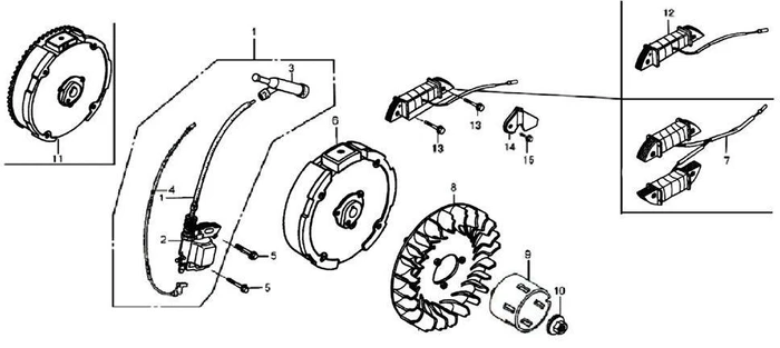 катушка зажигания в сборе бензогенератора Elitech БЭС 1800 (рис.1) 0101029200