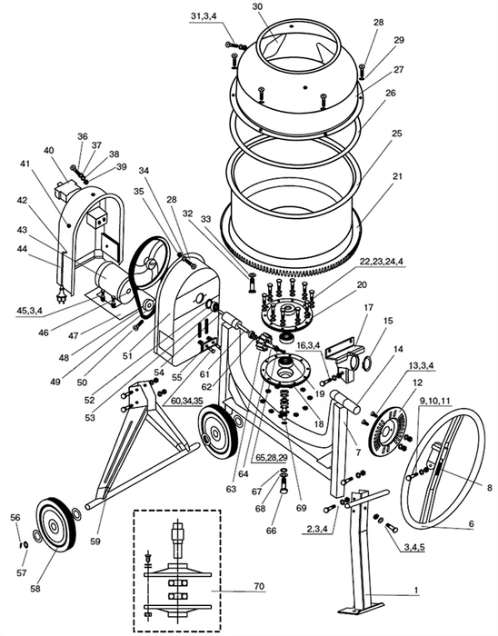 Болт М8х65 бетономешалки Elitech БС 120 (рис.2) 1201009800