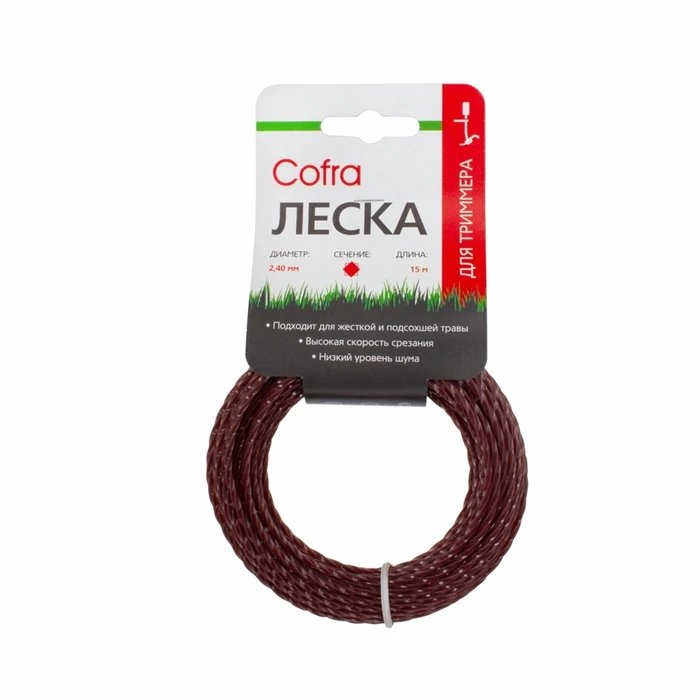 Леска Cofra 2,4 мм витое квадратное сечение для триммера, 15 м
