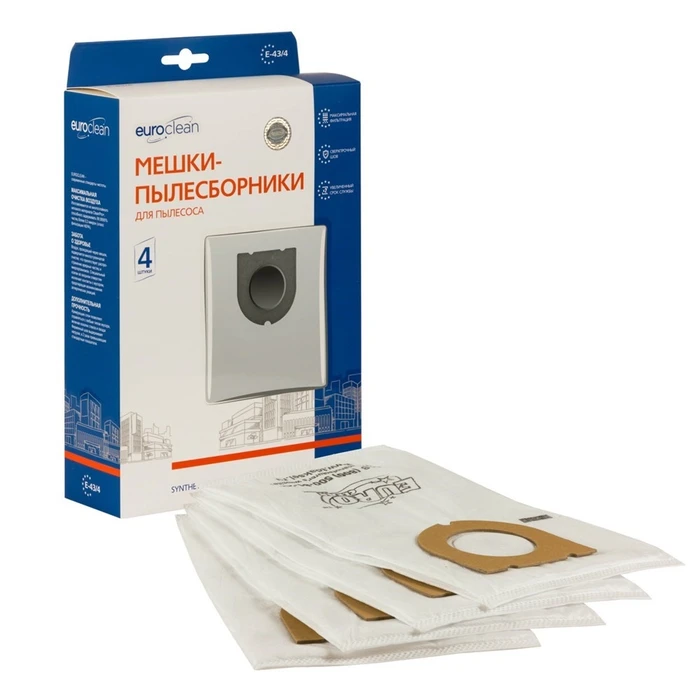 E-43/4 Мешки-пылесборники Euroclean синтетические для пылесоса, 4 шт E-43/4