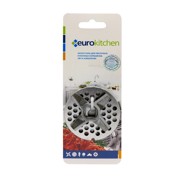 Набор решетка и двухсторонний нож для мясорубки, 1 шт., сталь, бренд: EUROKITCHEN, арт. NR1212 NR1212