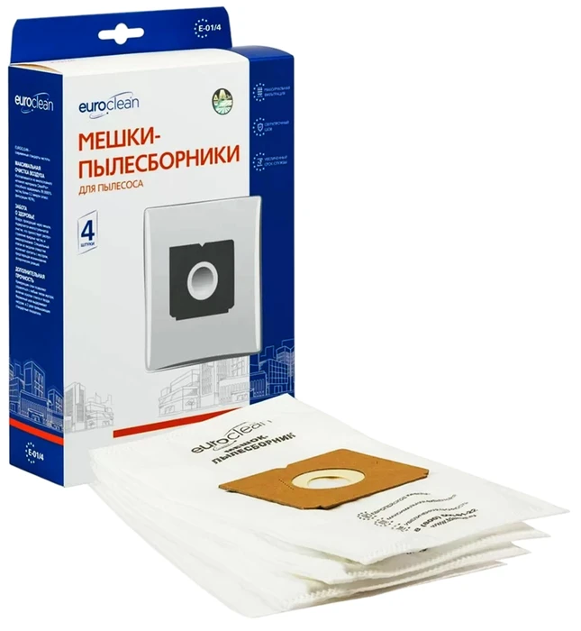 Мешки-пылесборники Euroclean E-10/4 синтетические для пылесоса, 4 шт