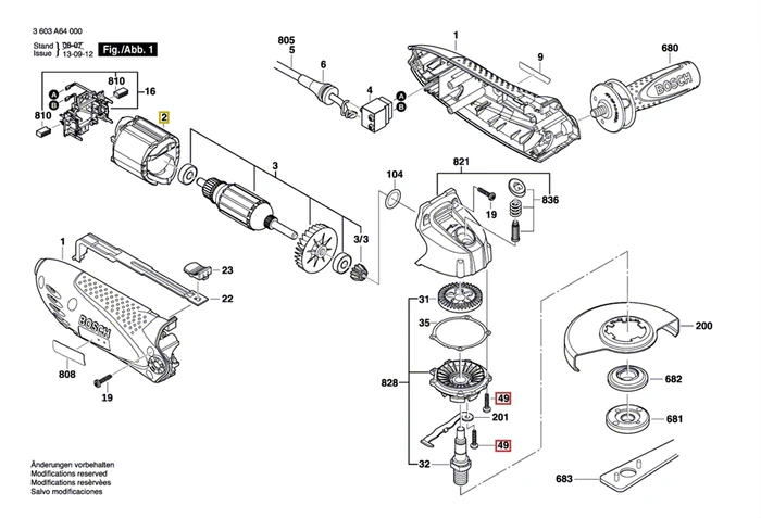 Корпус зеленый болгарки Bosch PWS 750-115 (рис.1) 2609002197
