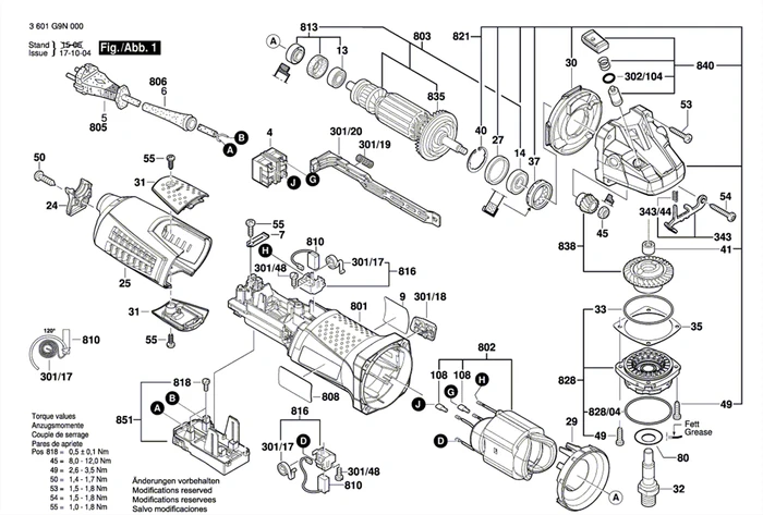 Щёточный держатель болгарки Bosch GWS 19-150 CI (рис.816) 1607000V43