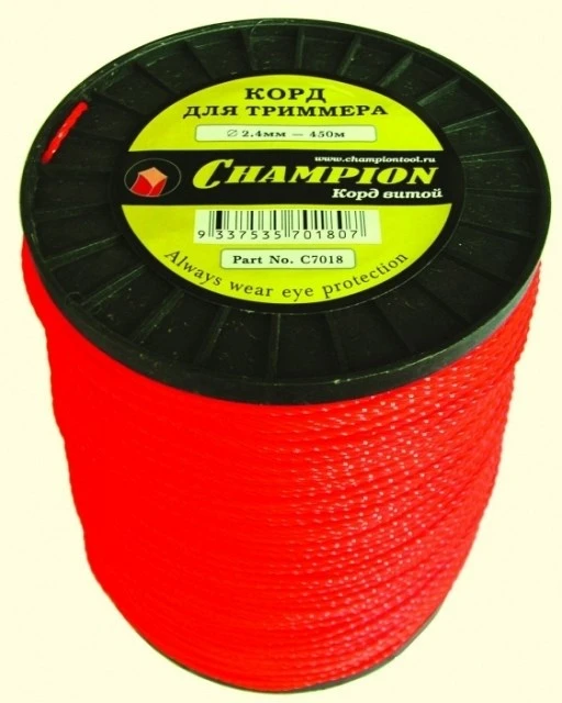 Корд триммерный CHAMPION  Square Twist DUO 2.4мм*262м (витой квадрат)+нож C5059