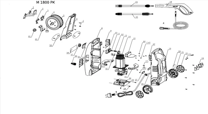 Пистолет распылитель G1/4"-M минимойки Elitech M1800РКС (рис.18) 0901.005700