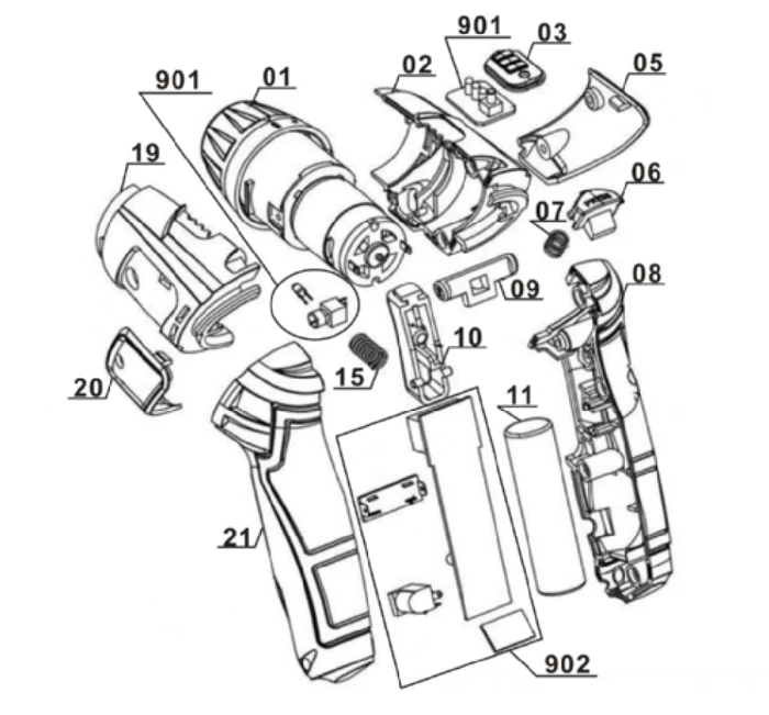 средний корпус 2 аккумуляторной отвертки Einhell TC-SD 3,6 Li (4513442) (рис.20) 451338501020