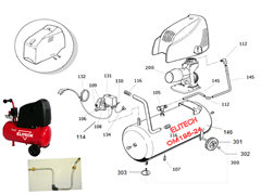 Ось колеса M10 L=58 WHEEL AXIS 176QA0001 безмасляного коаксильного компрессора Elitech OM 195/24 (рис.302) 703030209