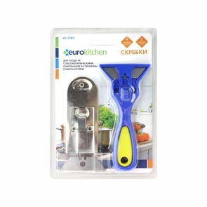 {{photo.Alt || photo.Description || 'Набор скребков с дополительными лезвиями Eurokitchen для чистки стеклокерамики, синий/желтый'}}